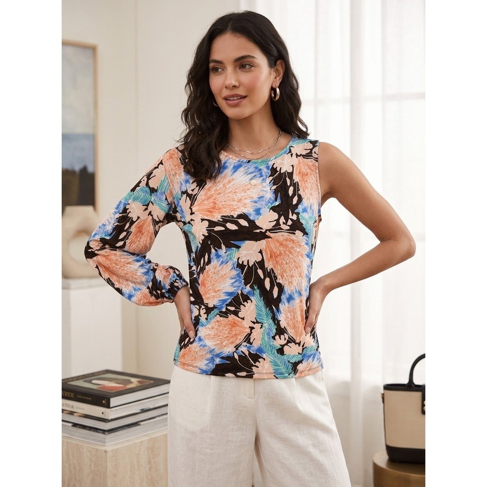 One Shoulder Floral G.I.L.I. Multi Polyester Spandex Top Size S Small
